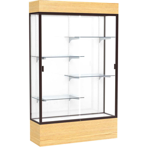 RELIANT LIGHTED DISPLAY CASE 48"W X 80"H X 16"D LIGHT OAK BASE WHITE BACK DARK BRONZE FRAME by Waddell Display