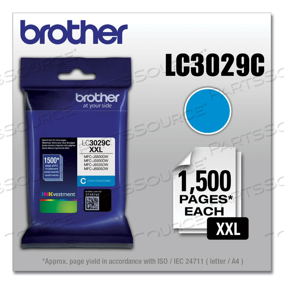 LC3029C INKVESTMENT SUPER HIGH-YIELD INK, 1,500 PAGE-YIELD, CYAN by Brother