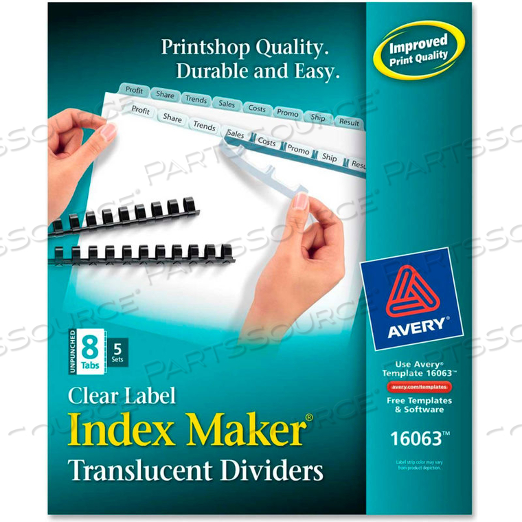 INDEX MAKER TRANSLUCENT DIVIDER, PRINT-ON, 8.5"X11", 8 TABS, 5 SETS, WHITE/WHITE 