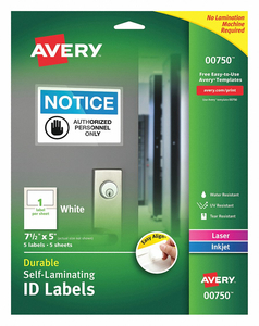 LABEL 7-1/2 WX5 H 5 NO.OF LABELS PK5 by Avery