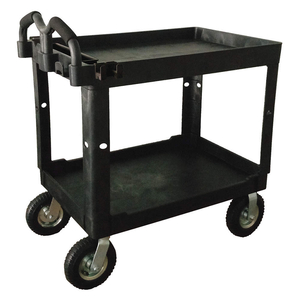 UTILITY CART WITH DEEP LIPPED & FLUSH PLASTIC SHELVES, 500 LB LOAD CAPACITY, BLACK by Approved Vendor