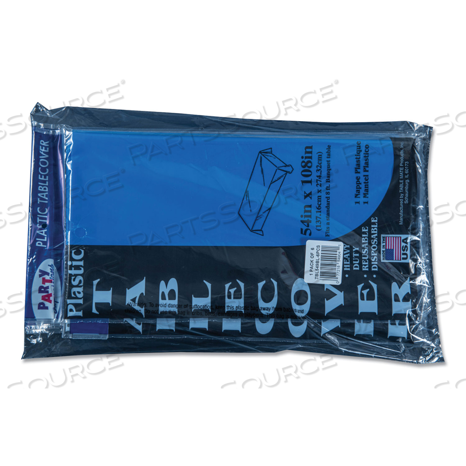 TABLE SET RECTANGULAR TABLE COVER, HEAVYWEIGHT PLASTIC, 54" X 108", BLUE by Tablemate TABLE SET RECTANGULAR TABLE COVER, HEAVYWEIGHT PLASTIC, 54" X 108", BLUE by Tablemate