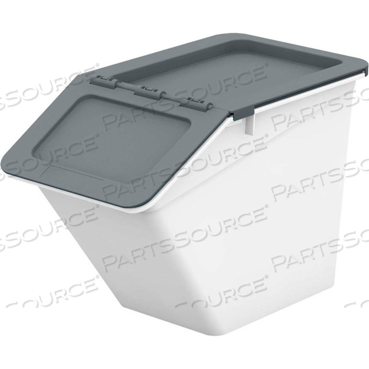 SHUTER STACK & NEST STORAGE BIN - WHITE WITH GRAY LID 8-7/8"L X 16-1/8"W X 11-1/4"H by LDS Industries LLC SHUTER STACK & NEST STORAGE BIN - WHITE WITH GRAY LID 8-7/8"L X 16-1/8"W X 11-1/4"H by LDS Industries LLC