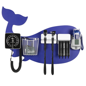 DIAGNOSTIC STATION WITH HALOGEN COAXIAL OPHTHALMOSCOPE AND FIBER OPTIC OTOSCOPE, SPECULA DISPENSER, ORAL THERMOMETER, ANEROID, CUFF BASKET, AND ADULT LATEX-FREE CUFF. BLUE WHALE WALL BOARD. [COMPATIBLE W/ WELCH ALLYN HALOGEN HEADS] by Amico Accessories