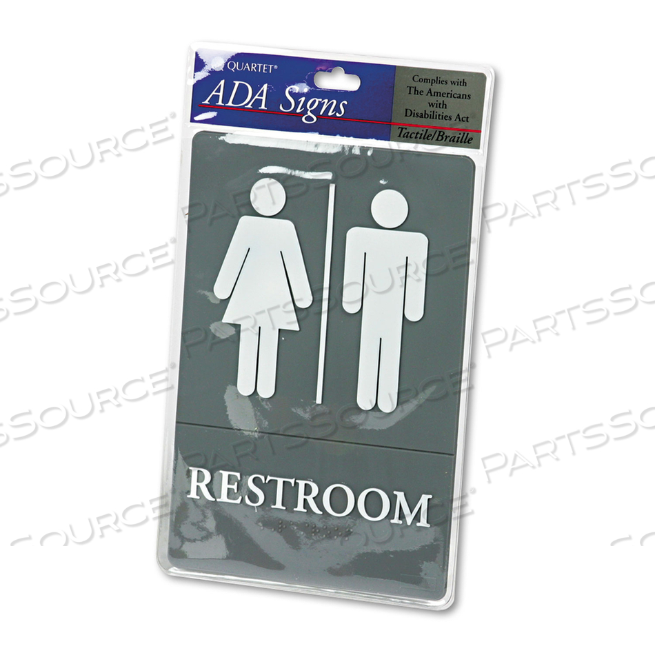 ADA SIGN, RESTROOM SYMBOL TACTILE GRAPHIC, MOLDED PLASTIC, 6 X 9, GRAY ADA SIGN, RESTROOM SYMBOL TACTILE GRAPHIC, MOLDED PLASTIC, 6 X 9, GRAY