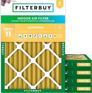PLEATED HVAC FURNACE AIR FILTER, MERV 11, 10X16X2, PACKAGE OF 5 by Filterbuy, Inc. PLEATED HVAC FURNACE AIR FILTER, MERV 11, 10X16X2, PACKAGE OF 5 by Filterbuy, Inc.