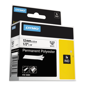 RHINO PERMANENT POLY INDUSTRIAL LABEL TAPE, 0.5" X 18 FT, WHITE/BLACK PRINT by Dymo