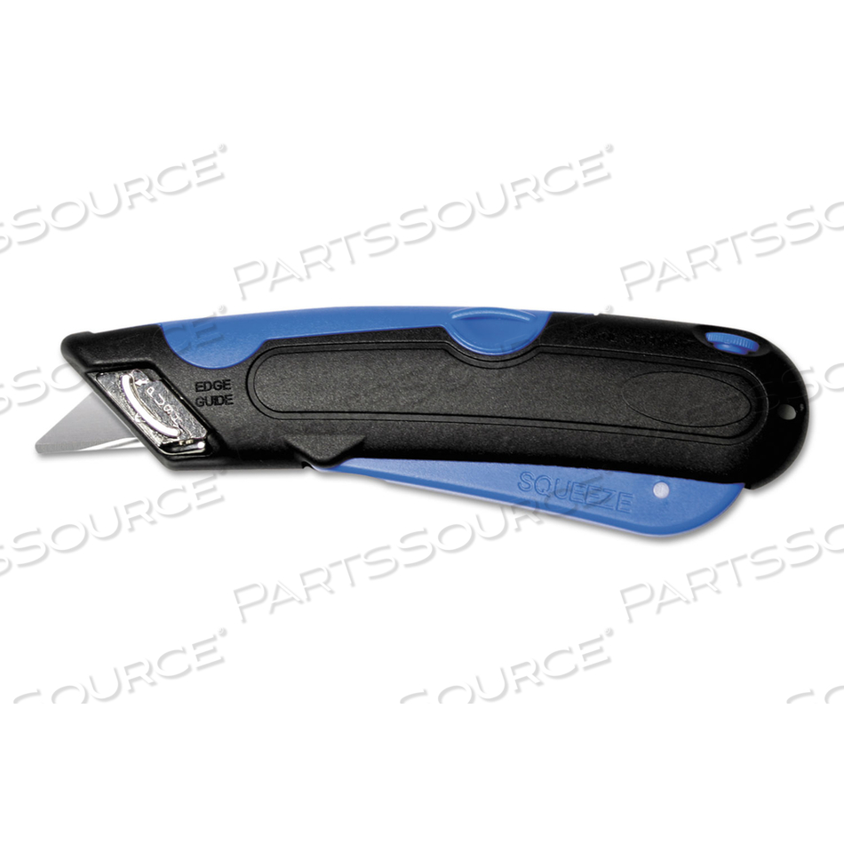 EASYCUT SELF-RETRACTING CUTTER WITH SAFETY-TIP BLADE, HOLSTER AND LANYARD, 6" PLASTIC HANDLE, BLACK/BLUE by Cosco