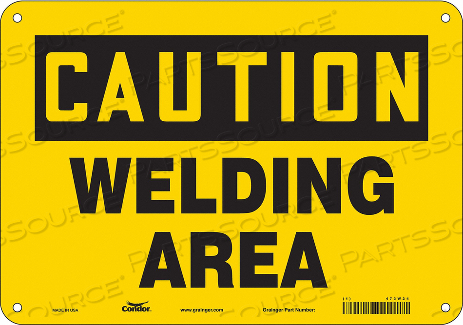 SAFETY SIGN, VERTICAL RECTANGLE, NUMBER OF PRINTED SIDES 1, ENGLISH, SIGN FORMAT TRADITIONAL OSHA, SIGN LEGEND WELDING AREA, SIGN LEGEND BAC by Condor