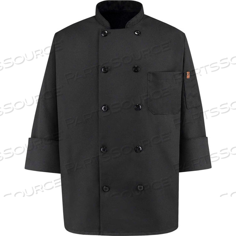 CHEF DESIGNS 10 BUTTON-FRONT CHEF COAT, PEARL BUTTONS, BLACK, SPUN POLYESTER, 4XL by VF Imagewear, Inc.