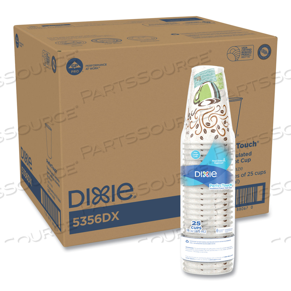 PERFECTOUCH PAPER HOT CUPS, 16 OZ, COFFEE HAZE DESIGN, 25 SLEEVE by Dixie