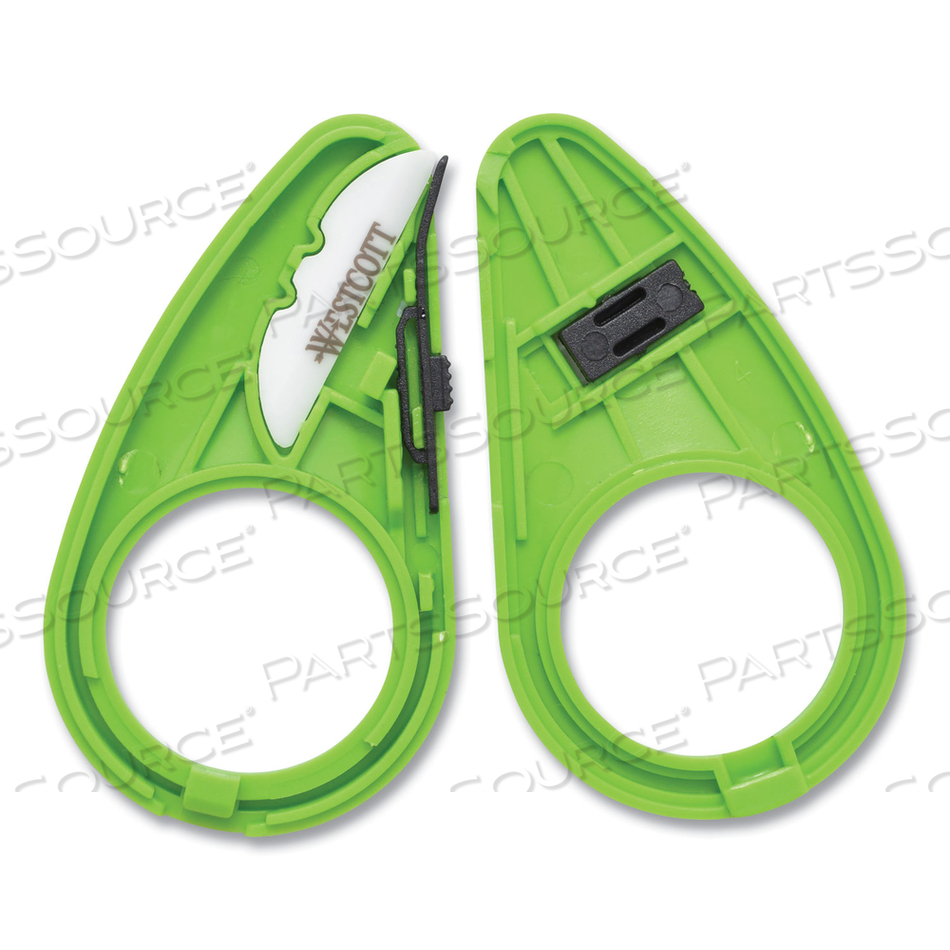 COMPACT SAFETY CERAMIC BLADE BOX CUTTER, FIXED BLADE, 0.5" BLADE, 2.25" PLASTIC HANDLE, GREEN 