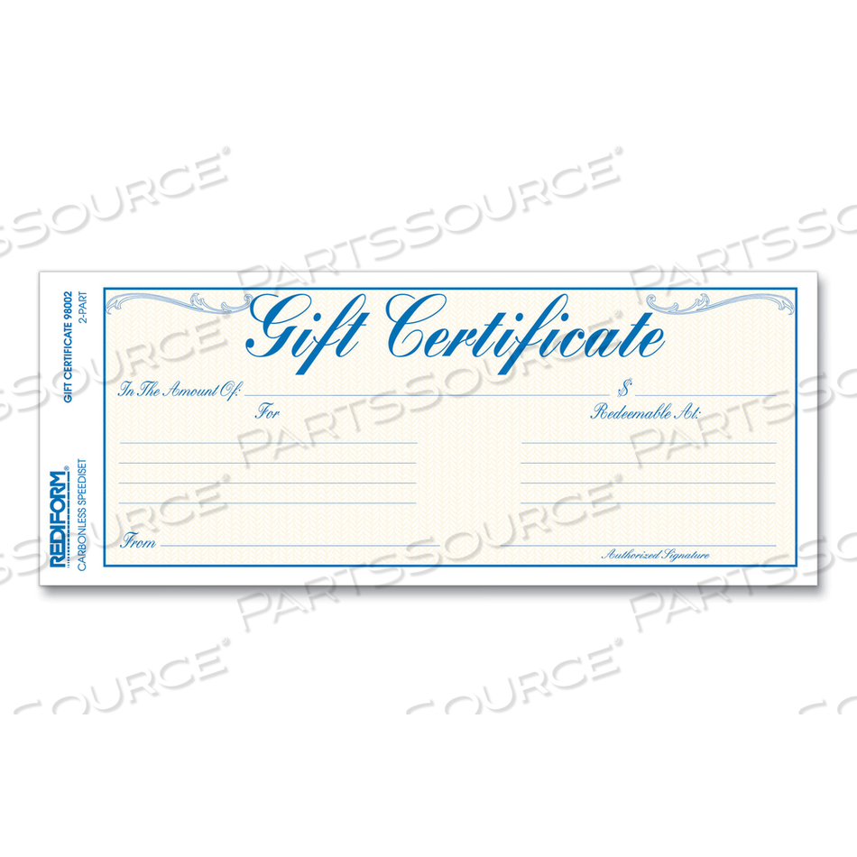 GIFT CERTIFICATES WITH ENVELOPES, 8.5 X 3.67, BLUE/GOLD WITH BLUE BORDER by Rediform GIFT CERTIFICATES WITH ENVELOPES, 8.5 X 3.67, BLUE/GOLD WITH BLUE BORDER by Rediform