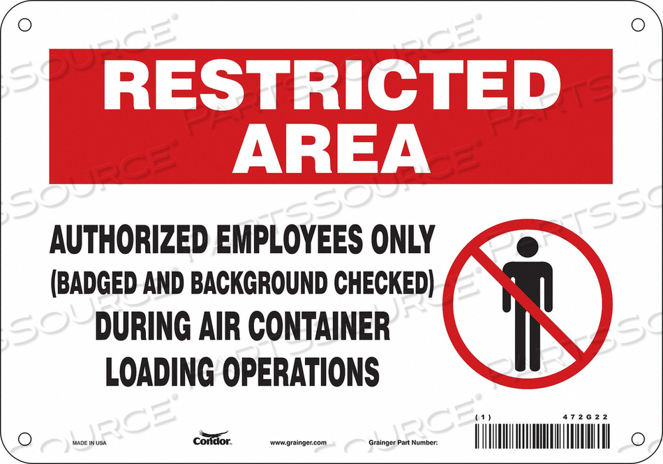SAFETY SIGN, VERTICAL RECTANGLE, NUMBER OF PRINTED SIDES 1, ENGLISH, SIGN FORMAT OTHER FORMAT, SIGN LEGEND AUTHORIZED EMPLOYEES ONLY (BADGED by Condor SAFETY SIGN, VERTICAL RECTANGLE, NUMBER OF PRINTED SIDES 1, ENGLISH, SIGN FORMAT OTHER FORMAT, SIGN LEGEND AUTHORIZED EMPLOYEES ONLY (BADGED by Condor