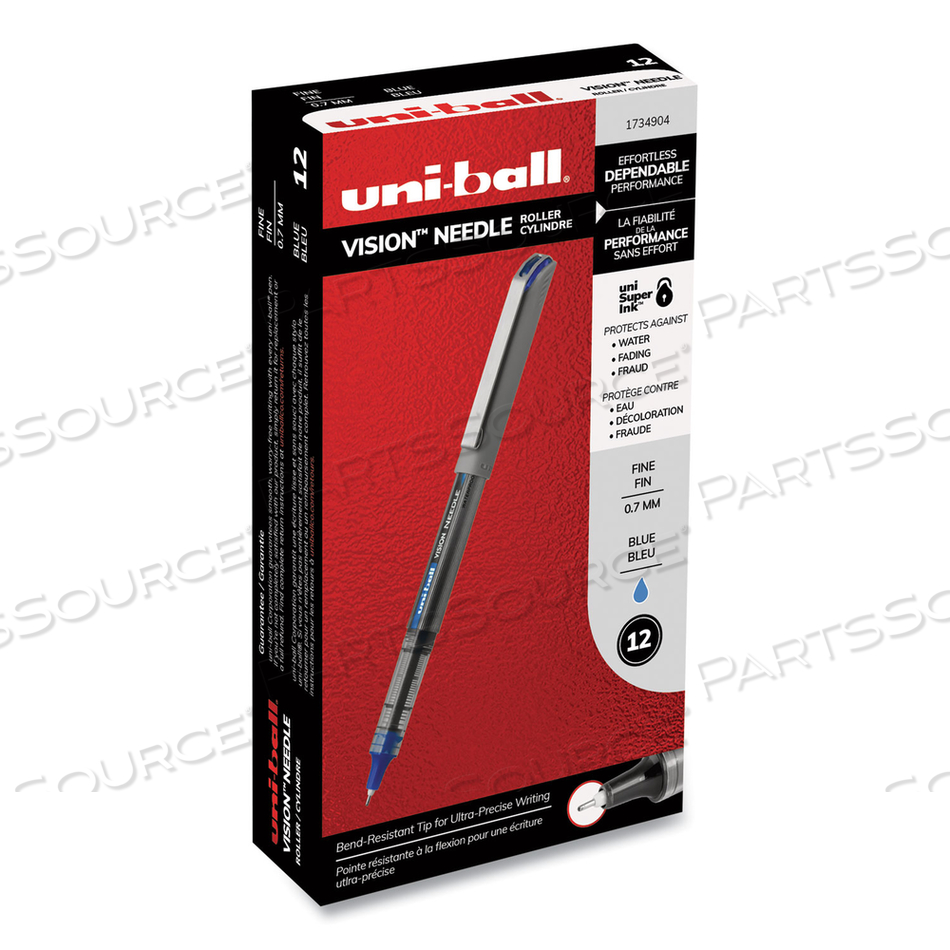VISION NEEDLE ROLLER BALL PEN, STICK, FINE 0.7 MM, BLUE INK, SILVER BARREL by Uni-Ball