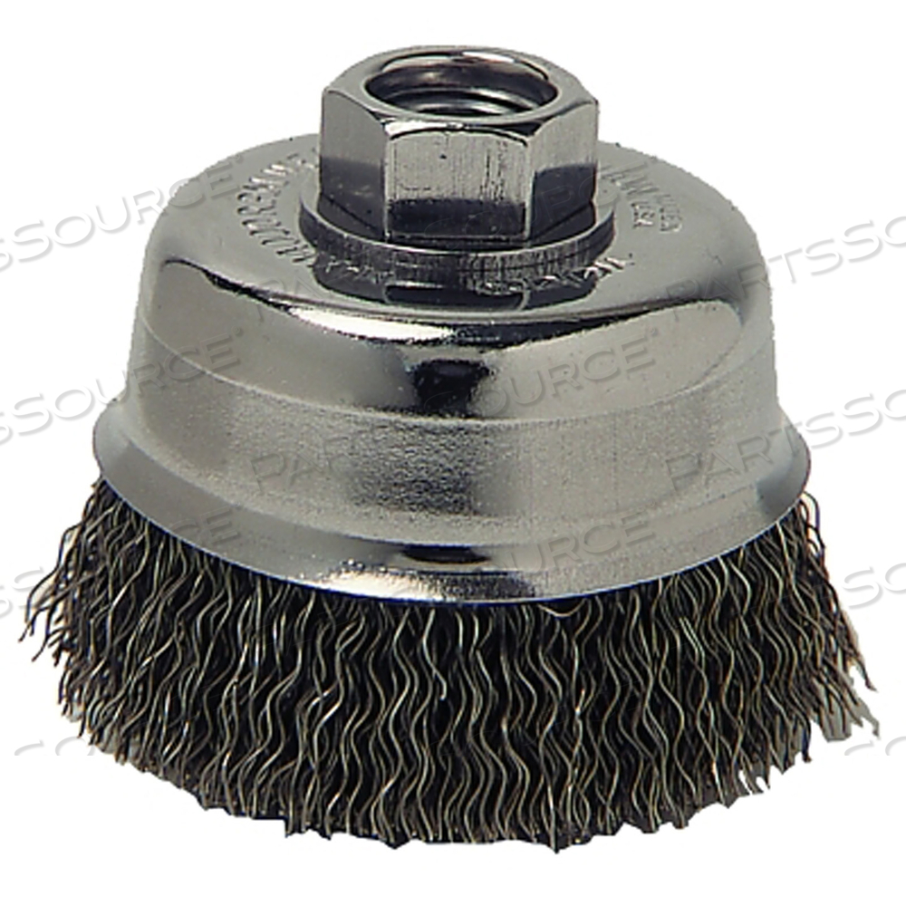 CRIMPED WIRE CUP BRUSH, 3 IN DIA, 5/8 IN-11 ARBOR, 0.012 IN STAINLESS STEEL by Anchor