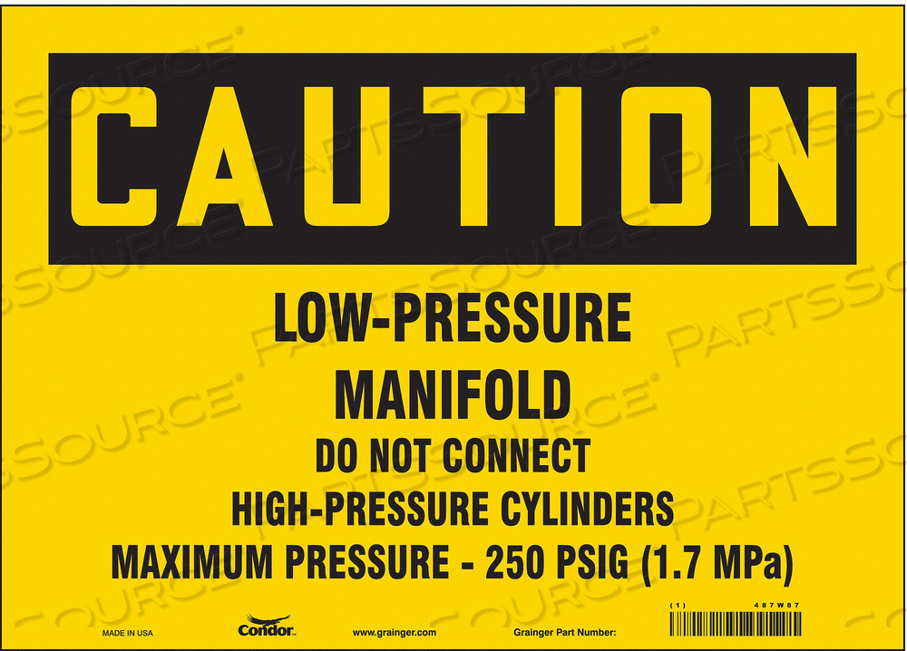 SAFETY SIGN, HORIZONTAL RECTANGLE, NUMBER OF PRINTED SIDES 1, ENGLISH, SIGN FORMAT TRADITIONAL OSHA, SIGN LEGEND LOW-PRESSURE MANIFOLD DO NO by Condor