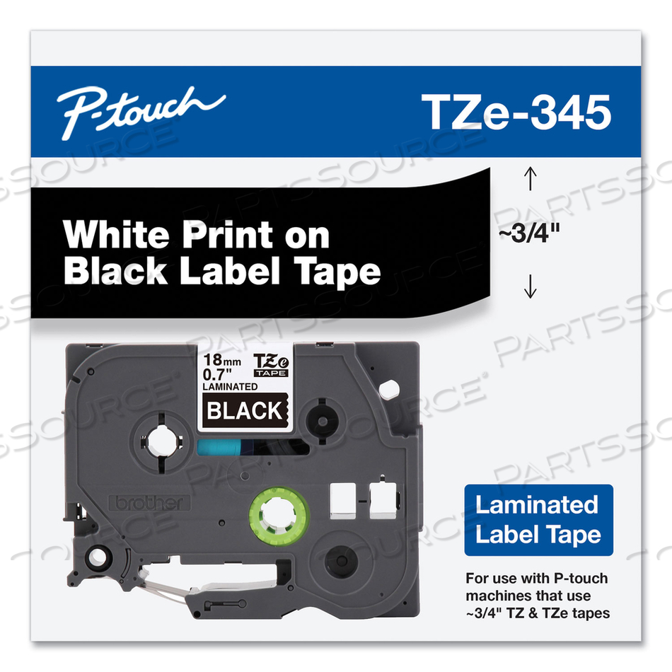 TZE STANDARD ADHESIVE LAMINATED LABELING TAPE, 0.7" X 26.2 FT, WHITE ON BLACK by Brother