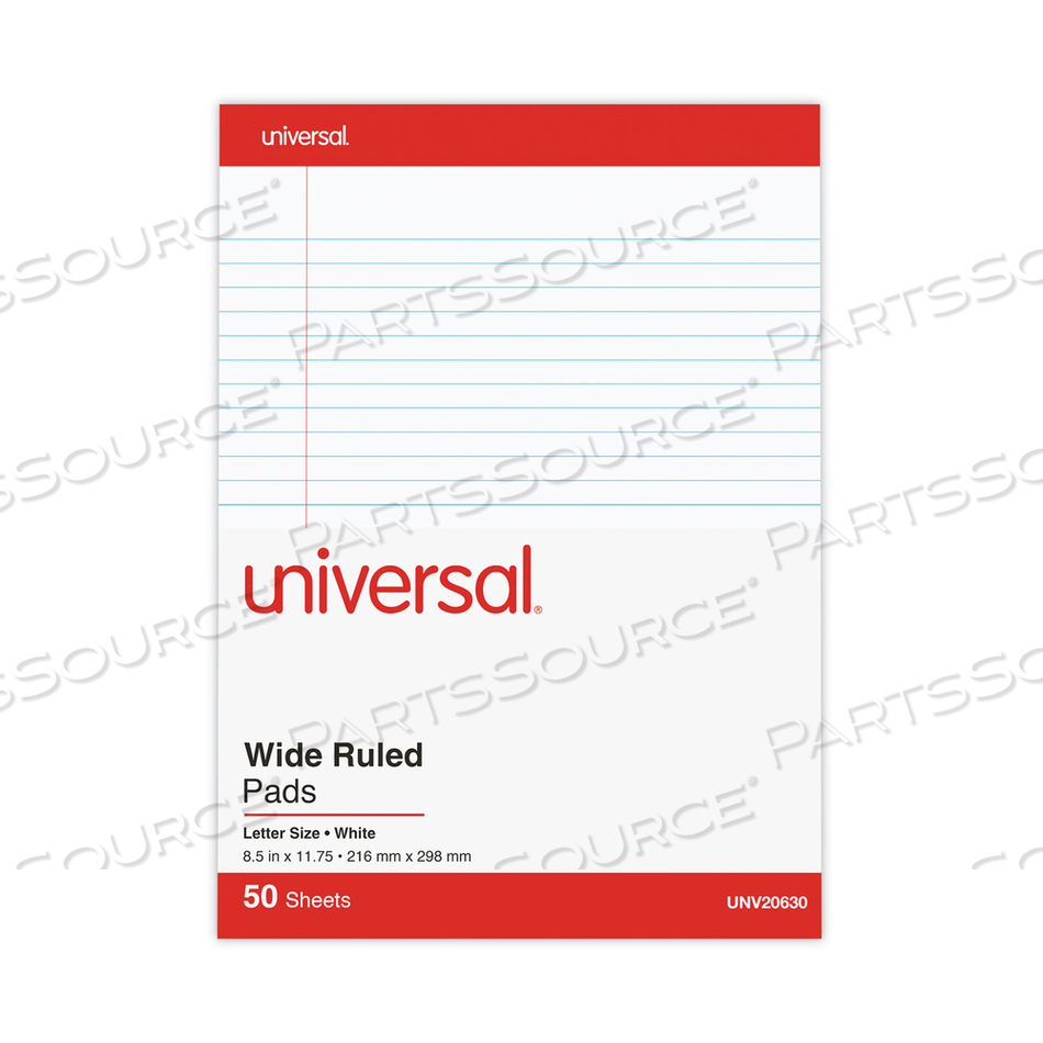 PERFORATED RULED WRITING PADS, WIDE/LEGAL RULE, RED HEADBAND, 50 WHITE 8.5 X 11.75 SHEETS by Universal