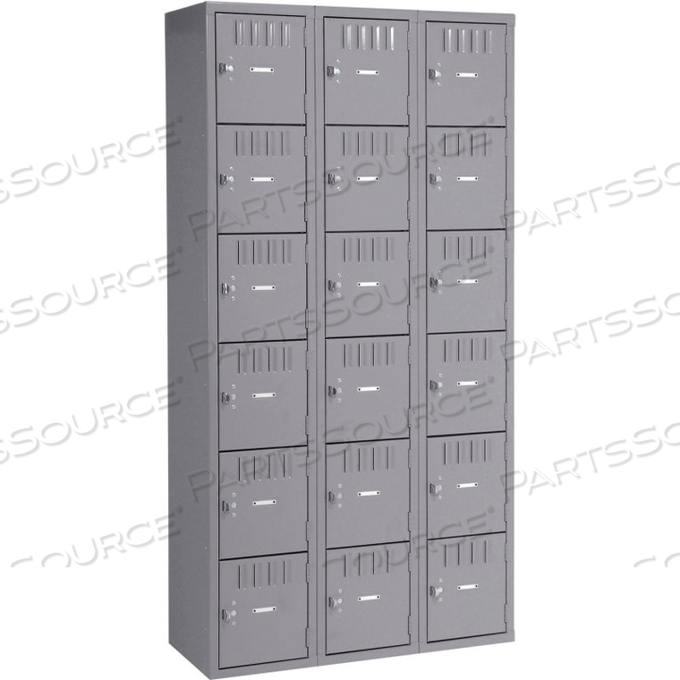 SIX TIER 18 DOOR BOX LOCKER, RECESSED HANDLE, 12"WX18"DX12"H, GRAY, ASSEMBLED by Tennsco Corp.