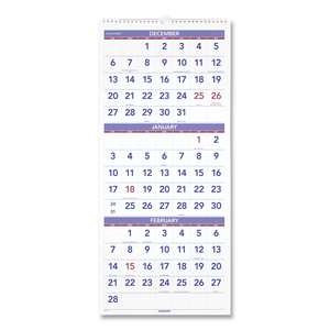 DELUXE THREE-MONTH REFERENCE WALL CALENDAR, VERTICAL ORIENTATION, 12 X 27, WHITE SHEETS, 14-MONTH (DEC TO JAN): 2022 TO 2024 by At-A-Glance