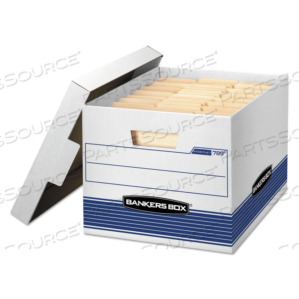 STOR/FILE MEDIUM-DUTY LETTER/LEGAL STORAGE BOXES, LETTER/LEGAL FILES, 12.75" X 16.5" X 10.5", WHITE/BLUE by Bankers Box STOR/FILE MEDIUM-DUTY LETTER/LEGAL STORAGE BOXES, LETTER/LEGAL FILES, 12.75" X 16.5" X 10.5", WHITE/BLUE by Bankers Box