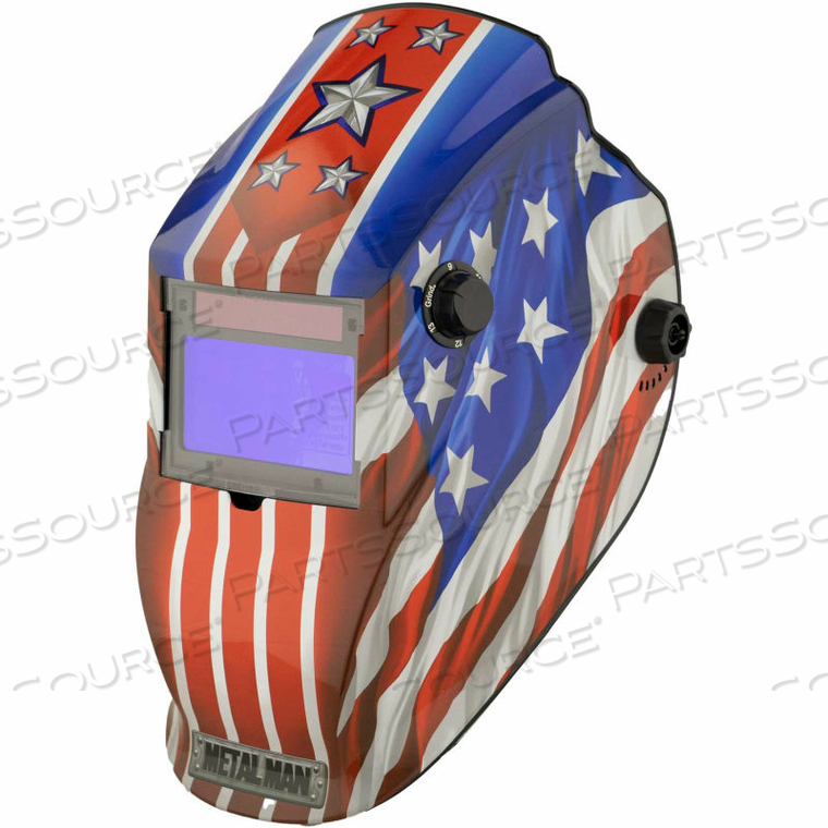 BIG WINDOW AUTO DARKENING WELDING HELMET, VARIABLE SHADE CONTROL - PATRIOTIC by Metal Man Work Gear BIG WINDOW AUTO DARKENING WELDING HELMET, VARIABLE SHADE CONTROL - PATRIOTIC by Metal Man Work Gear