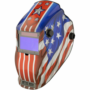 BIG WINDOW AUTO DARKENING WELDING HELMET, VARIABLE SHADE CONTROL - PATRIOTIC by Metal Man Work Gear