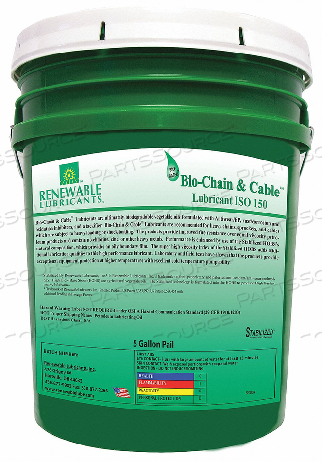 CHAIN  CABLE LUBRICANT 5 GAL by Renewable Lubricants