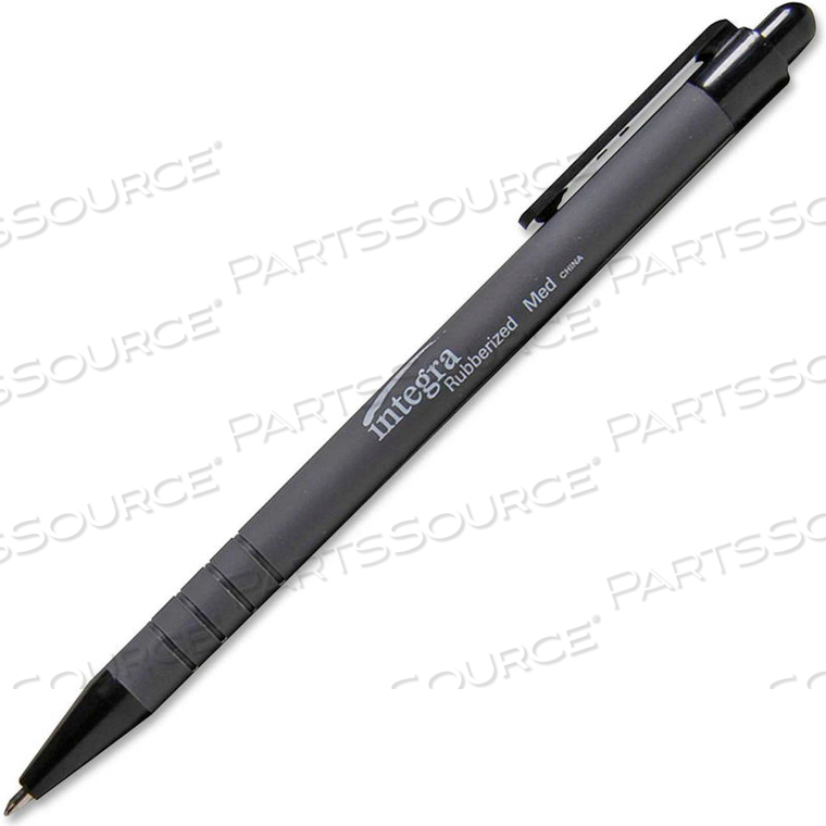 BALLPOINT RETRACTABLE PEN, RUBBERIZED BARREL, MEDIUM, BLACK INK, DOZEN by Integra