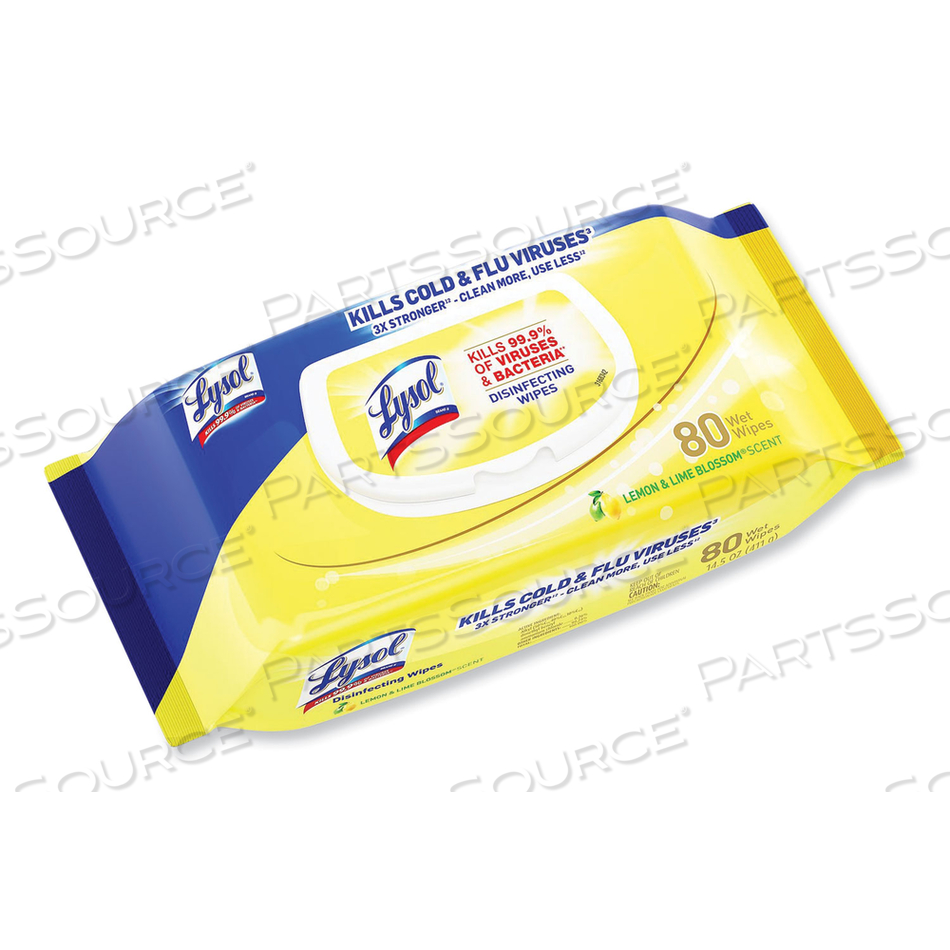 DISINFECTING WIPES FLATPACKS, 6.69 X 7.87, LEMON AND LIME BLOSSOM, 80 WIPES/FLAT PACK 