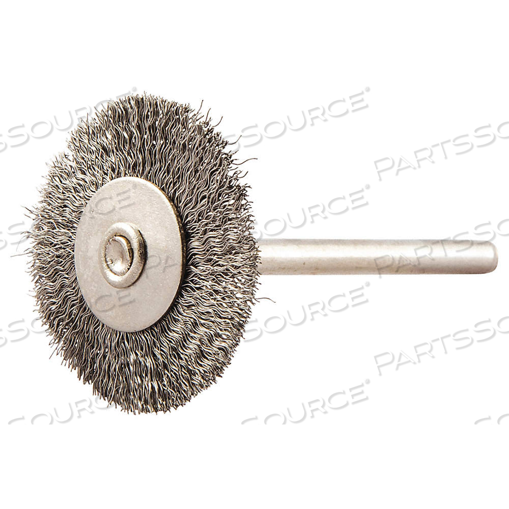 WIRE WHEEL BRUSH, CRIMPED STEEL, 1 IN DIA X 3/16 IN WD, 1/8 IN SHANK, 0.005 IN FILL by Approved Vendor