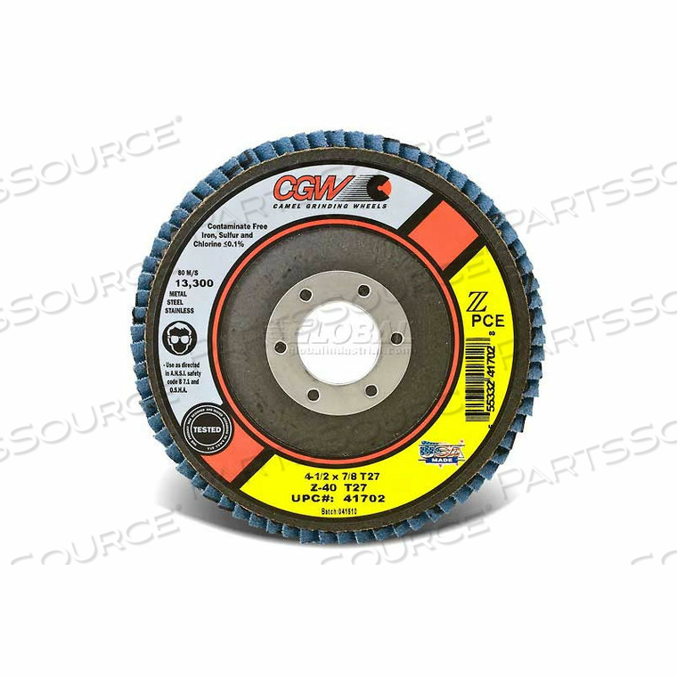 ABRASIVE FLAP DISC 4-1/2" X 7/8" 60 GRIT ZIRCONIA by CGW Abrasives