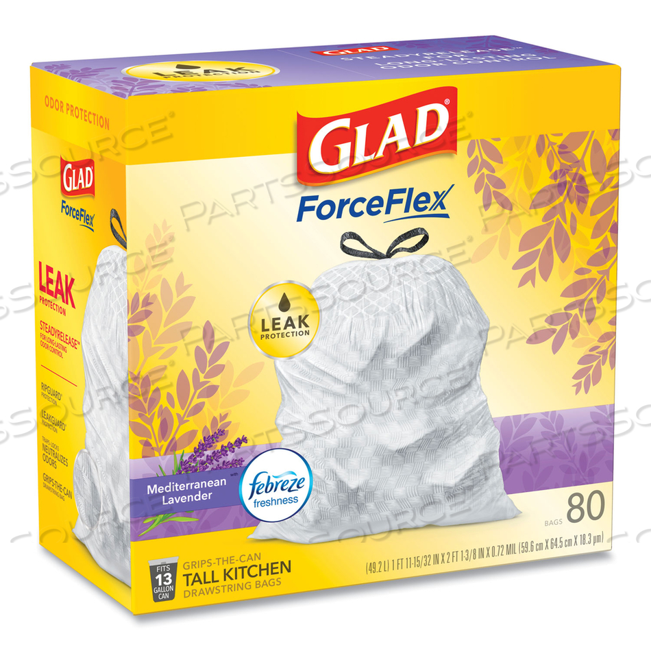 ODORSHIELD TALL KITCHEN DRAWSTRING BAGS, 13 GAL, 0.95 MIL, 24" X 27.38", WHITE, 80 BAGS/BOX by Glad ODORSHIELD TALL KITCHEN DRAWSTRING BAGS, 13 GAL, 0.95 MIL, 24" X 27.38", WHITE, 80 BAGS/BOX by Glad