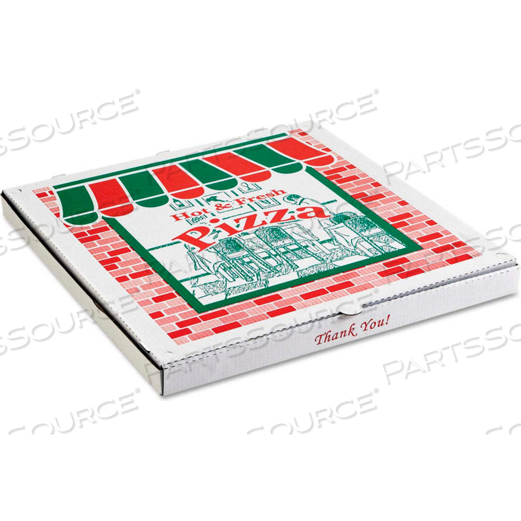 CORRUGATED STORE FRONT PIZZA BOXES, KRAFT, 20"WX 20"D, WHITE/RED/GREEN, 25/CARTON 