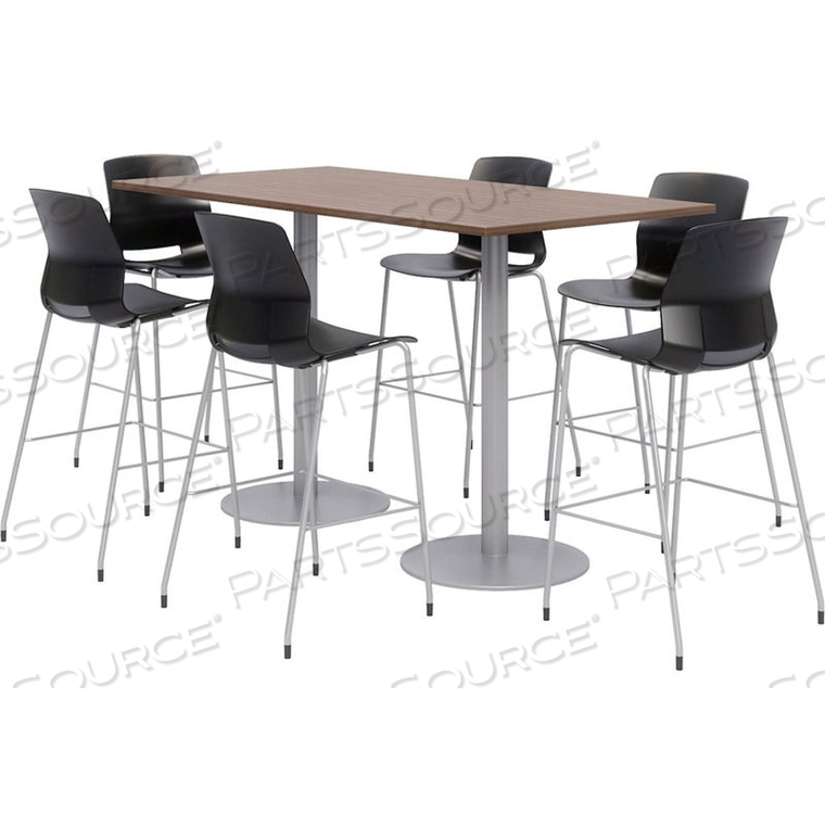 RECTANGULAR TABLE & STOOL SET - 72"L X 36"W - STUDIO TEAK TABLE WITH BLACK STOOLS by KFI