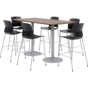 RECTANGULAR TABLE & STOOL SET - 72"L X 36"W - STUDIO TEAK TABLE WITH BLACK STOOLS by KFI