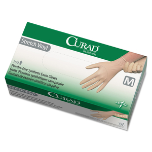 STRETCH VINYL EXAM GLOVES, POWDER-FREE, MEDIUM, 150/BOX by Curad