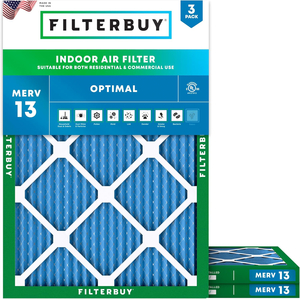PLEATED HVAC FURNACE AIR FILTER, MERV 13, 16.5X22X1, PACKAGE OF 3 by Filterbuy, Inc.