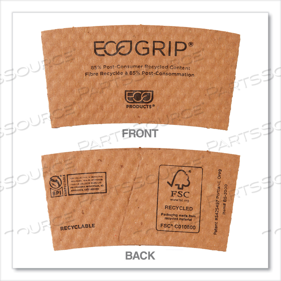 ECOGRIP HOT CUP SLEEVES - RENEWABLE AND COMPOSTABLE, FITS 12, 16, 20, 24 OZ CUPS, KRAFT by Eco-Products