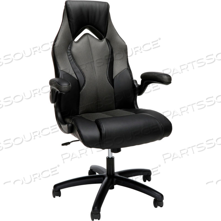 ESSENTIALS COLLECTION HIGH-BACK RACING STYLE BONDED LEATHER GAMING CHAIR, IN GRAY () 