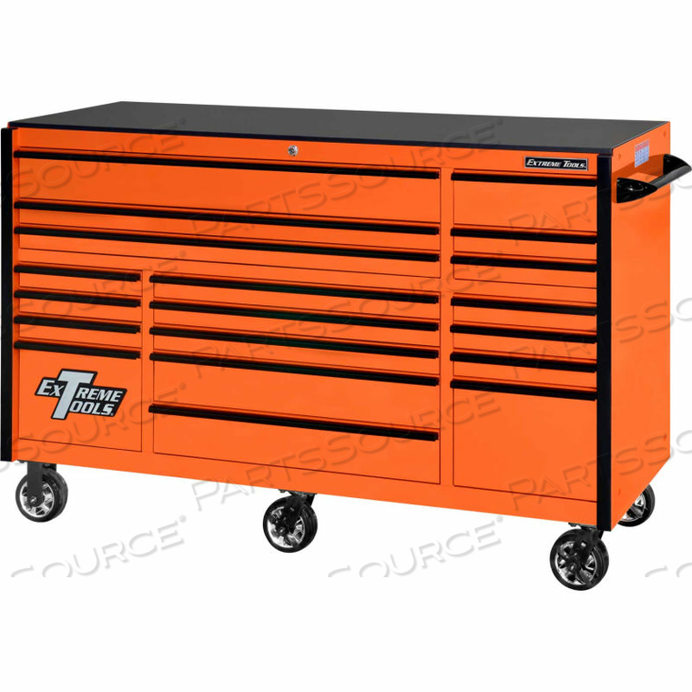 72" 19 DRAWER ORANGE TRIP BANK ROLLER CAB. BLACK PULL 