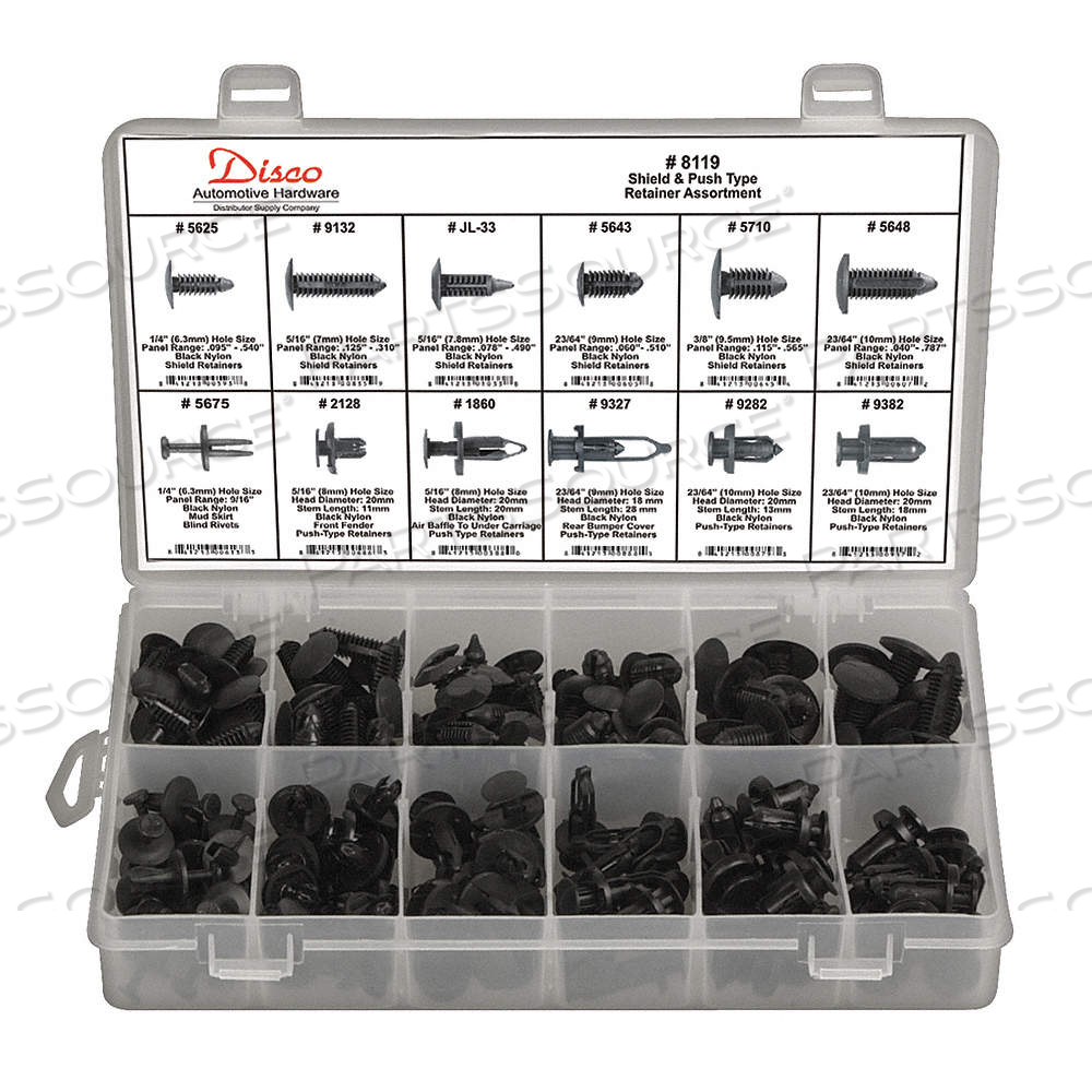 SHIELD / PUSH TYPE RETAINER ASSORTMNET, 192 PIECES by Approved Vendor