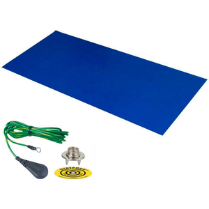 DUAL LAYER RUBBER MAT WITH GROUND 24"D X 48"W - DARK BLUE by Desco