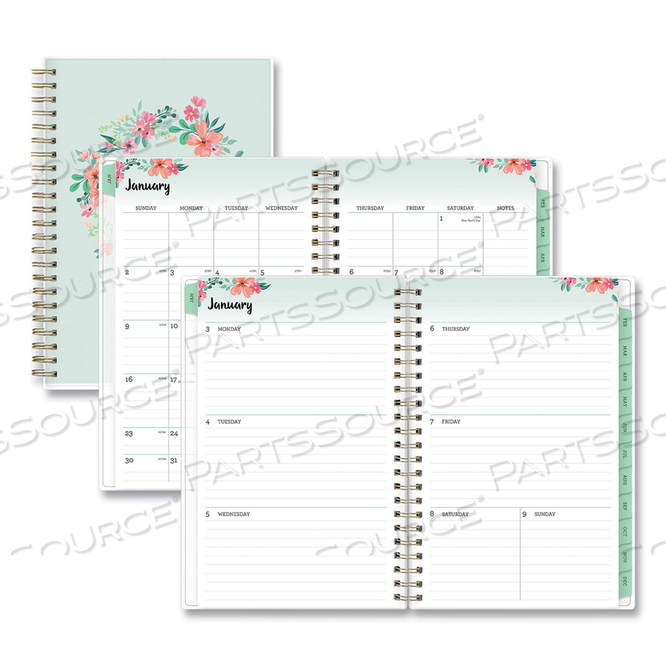 LAUREL WEEKLY/MONTHLY PLANNER, LAUREL FLORAL ARTWORK, 8 X 5, GREEN/PINK/ORANGE COVER, 12-MONTH (JAN TO DEC): 2023 