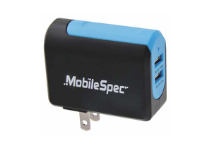 USB WALL OUTLET CHARGER BLACK/BLUE by MobileSpec