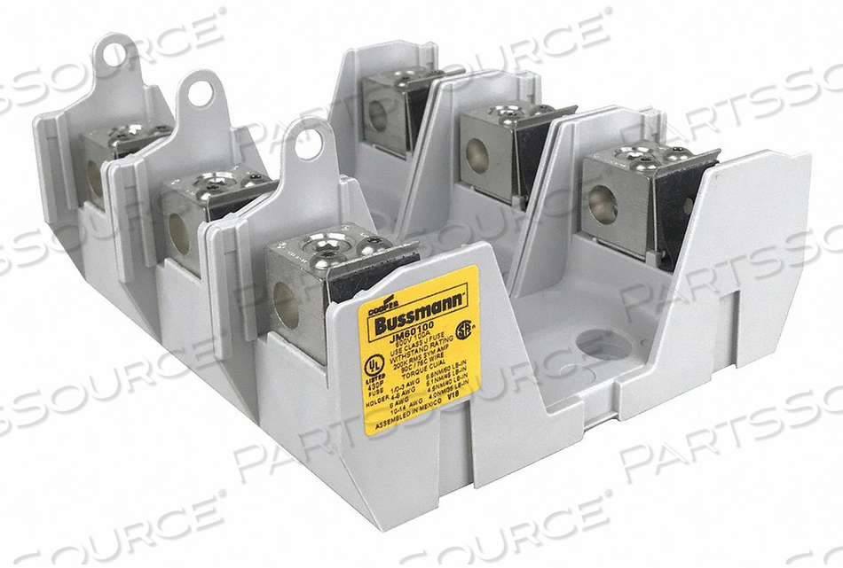 FUSE BLOCK, CLASS J FUSE, 600VAC, 100 A, 3P, REINFORCED SPRING CLIP, THERMOPLASTIC, BOX LUG by Cooper Bussmann