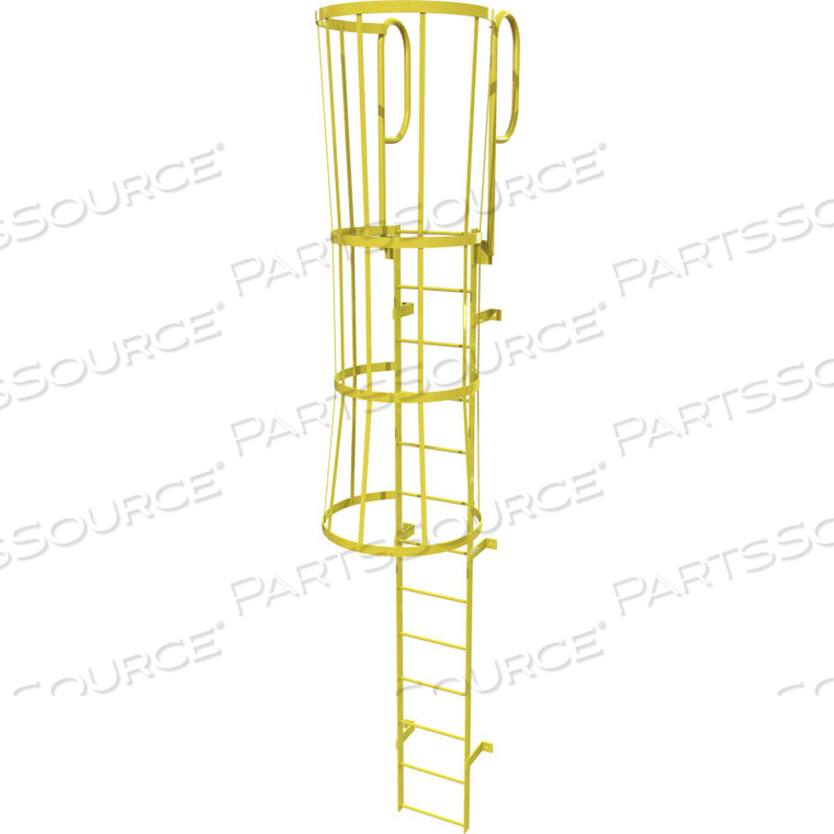 13 STEP STEEL CAGED WALK THROUGH FIXED ACCESS LADDER, YELLOW by Tri-Arc