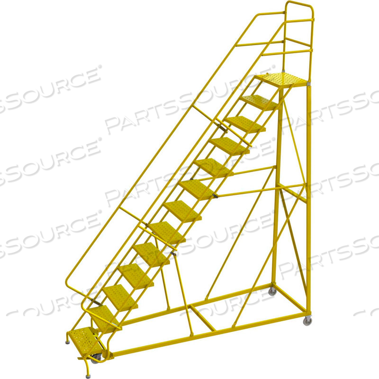 13 STEP 24"W STEEL SAFETY ANGLE ROLLING LADDER, PERFORATED TREAD, SAFETY YELLOW by Tri-Arc