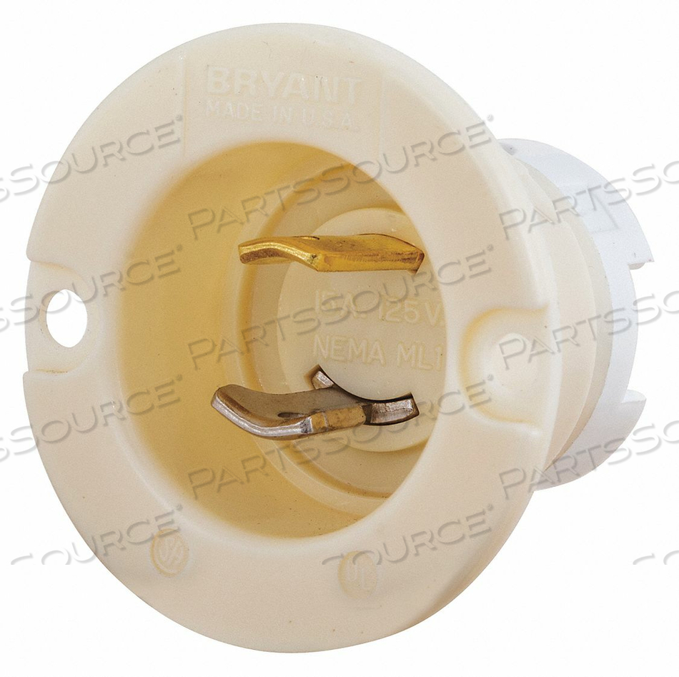 MIDGET LOCKING FLANGED INLET, ML1-15P, 15 A, 125V AC, 2 POLES by Hubbell Power Systems MIDGET LOCKING FLANGED INLET, ML1-15P, 15 A, 125V AC, 2 POLES by Hubbell Power Systems